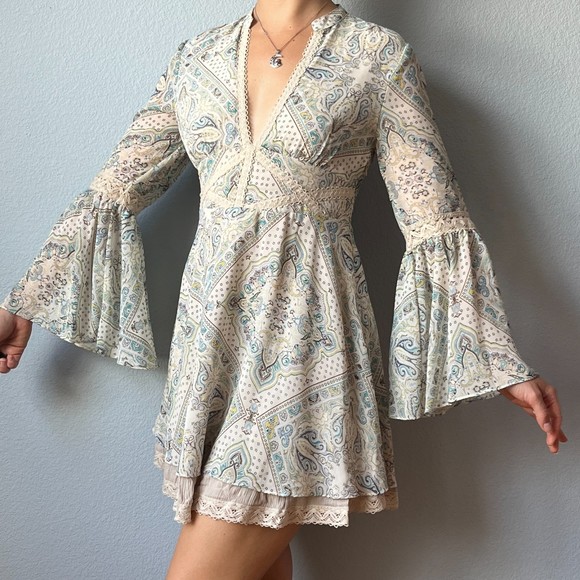 Free People Paisley Moonlight Bay Mini Dress Size 2 - Picture 1 of 9